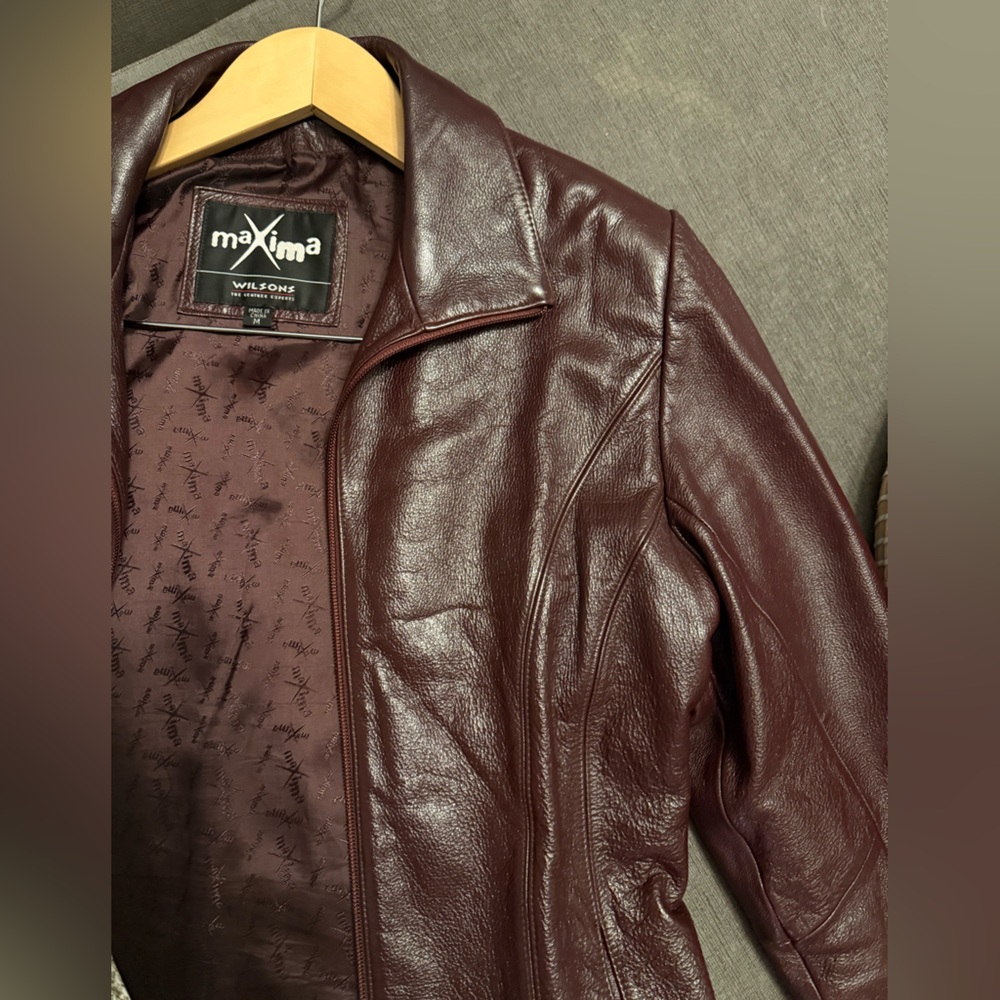 Wilson’s Maxima Leather Jacket Burgundy Maroon Red Medium